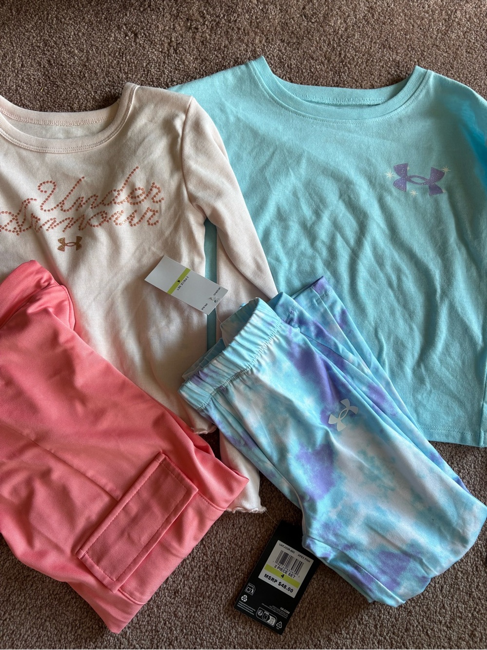 Under Armour skids Girls cute soft set lot bundle top pants size 4 NWT